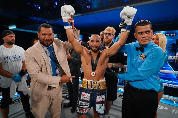 Lightweight contender Lucas Bahdi celebrates a victory over Roger Gutierrez in August 2025.