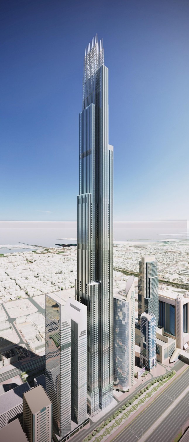 Rendering of The Burj Azizi in Dubai. The world's second tallest skyscraper has been announced - with the planet's highest nightclub. The Burj Azizi in Dubai is set to be 725m (2,379ft) high, coming just behind its neighbour the Burj Khalifa, which is 830m (2,723ft). Azizi Developments say construction of the ?1.15 billion tower has already begun, and is expected to be completed within four years, in 2028. Sales for skyscraper, planned to be over the 131 storeys, will launch in February 2025, although prices have yet to be announced. It will feature a unique all-suite seven-star hotel inspired by seven cultural themes, alongside residences that include penthouses, apartments, and holiday homes.