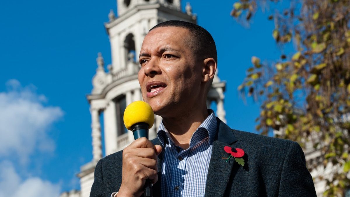 LONDON, UNITED KINGDOM - OCTOBER 31: Labour Party MP Clive Lewis addresses hundreds of activists and campaigners in London's Parliament Square during 'Extinction Rebellion' protest against the inaction of the British government in the face of climate change and ecological collapse. Protesters declared a non-violent rebellion and demanded urgent action on the ecological crisis to avoid the possibility of human extinction in the near future. October 31, 2018 in London, England. (Photo credit should read Wiktor Szymanowicz/Future Publishing via Getty Images)