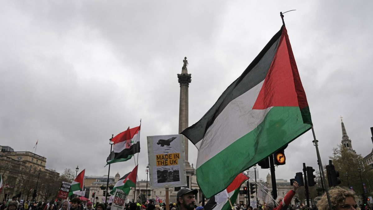 People take part in the National Demonstration for Palestine in central London to mark International Day of Solidarity with Palestinian People. Picture date: Saturday November 29, 2025. PA Photo. Photo credit should read: Jeff Moore/PA Wire