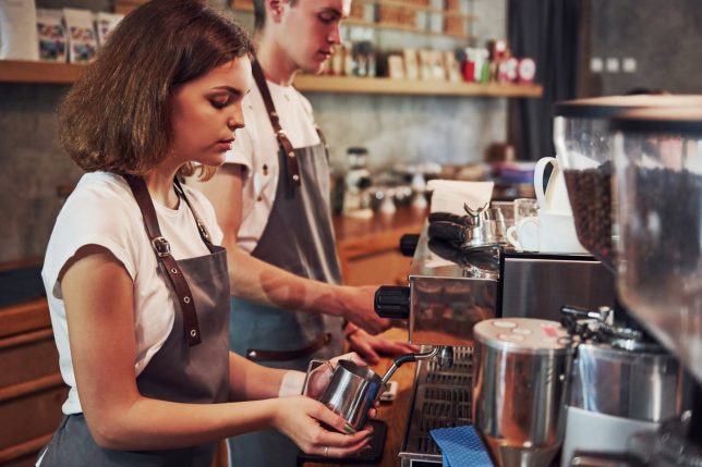 Young female cafe worker indoors. Conception of business and service.