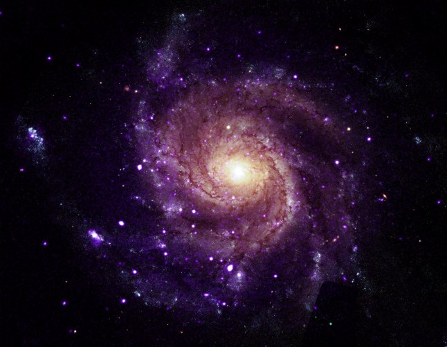 Researchers found 84 so-called hypersoft X-ray sources in M101, Messier 31, and four elliptical galaxies. This images is of the face-on spiral galaxy M101 show X-ray data from Chandra and an optical image from the Hubble Space Telescope. //Space scientists announced they have discovered 