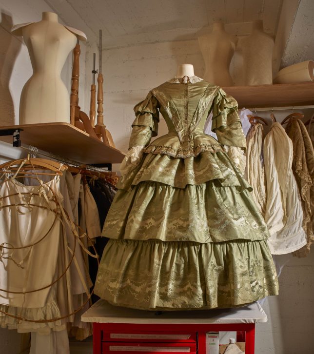 Dress, ca. 1858, used for fashion shows in the early years of the collection, mannequinage room, Kunstmuseum (Photo: Alice de Groot/Gemeentemusem den Haag)