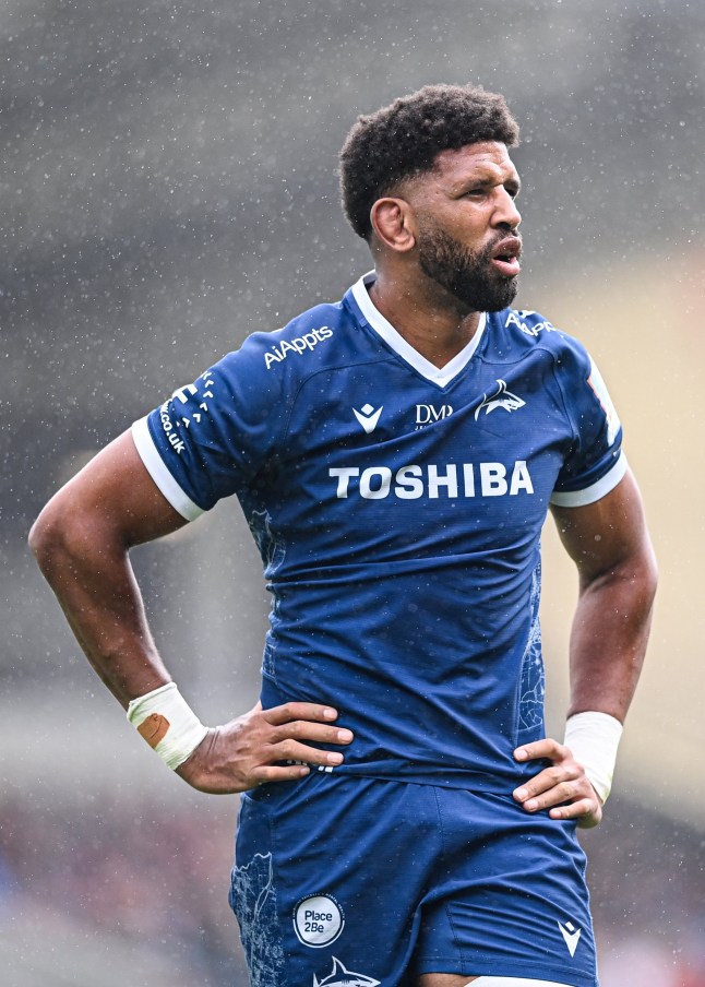SALFORD, ENGLAND - JUNE 06: Hyron Andrews of Sale Sharks during the Gallagher PREM match between Sale Sharks and Bristol Bears at CorpAcq Stadium on June 06, 2026 in Salford, England. (Photo by Ben Roberts Photo/Getty Images)