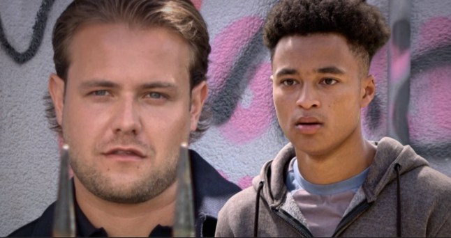 Craig Ingram smirking as Denzel Danes watches in horror in an EastEnders collage.