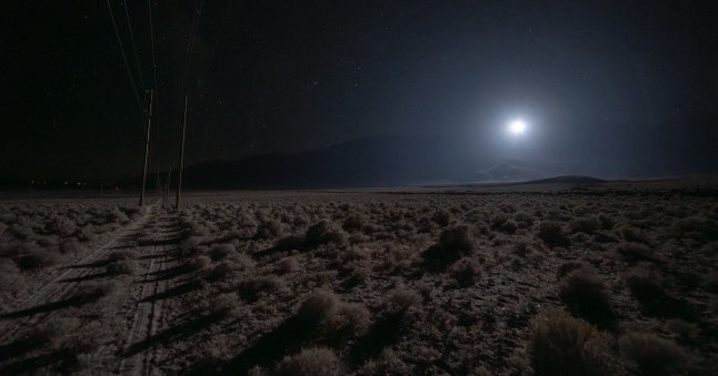A spotlight illuminates Horseshoe Meadows Road.