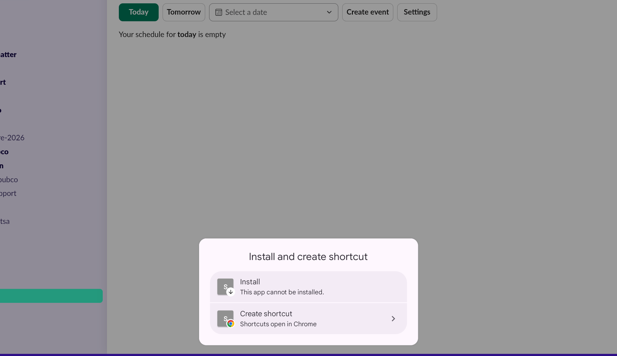 It took a bunch of tries to get this prompt for installing the Slack progressive web app. And on one Googlebook it saved with the Slack logo, while on this one it saved with just a generic S icon.