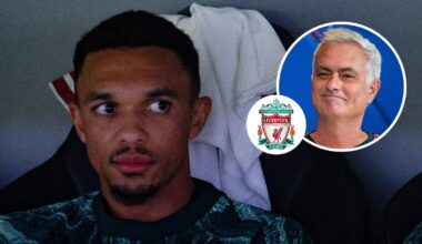 Real Madrid star Trent Alexander-Arnold, Liverpool badge and Jose Mourinho - copyright TEAMtalk