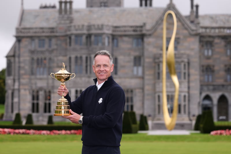 Luke Donald, Team Europe captain, with the Ryder Cup Trophy at Adare Manor. Photograph: Richard Heathcote/Getty
