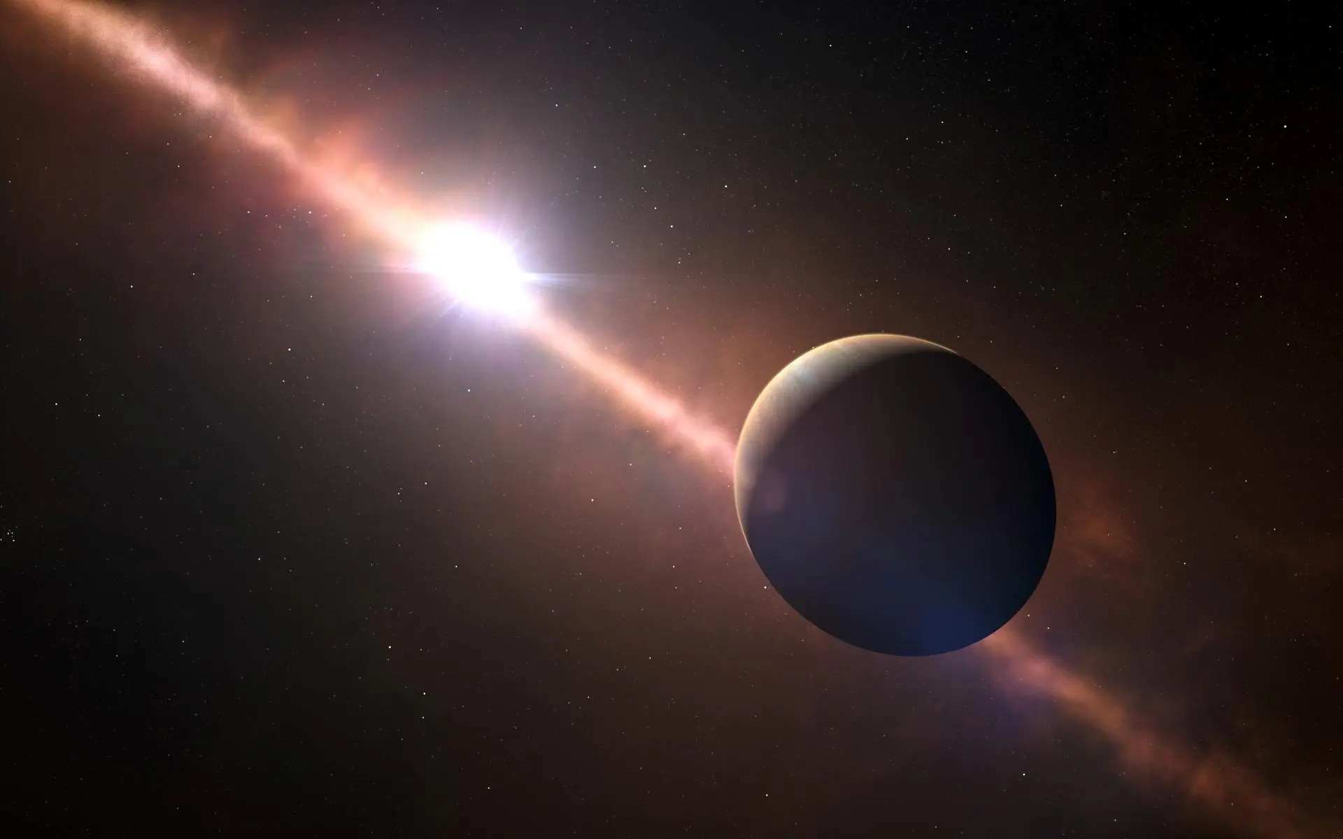 An artist's impression of the exoplanet Beta Pictoris b orbiting its parent star