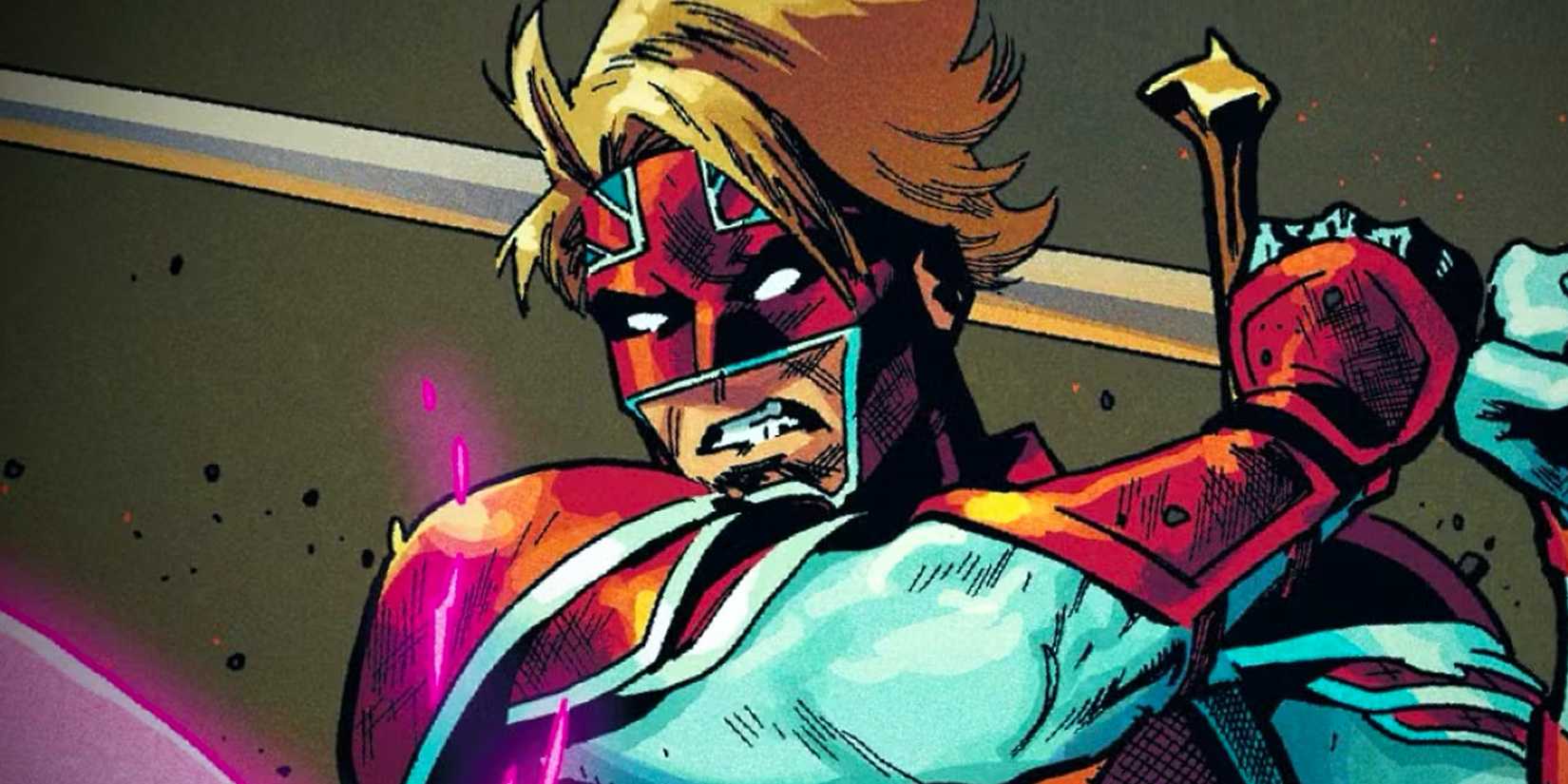 Brian Braddock as Captain Britain with a sword in Marvel Comics