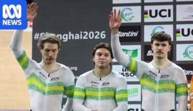 Australia wins silver in men's team sprint at UCI Track Cycling World Championships in Shanghai