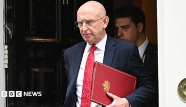 Chancellor John Healey walks out of a cabinet meeting at Number 10 Downing Street