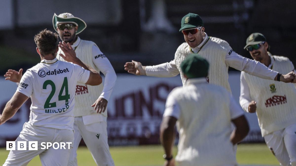 South Africa celebrate wicket from Wiaan Mulder