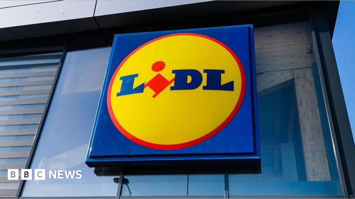 A red, yellow and blue shop sign that reads Lidl