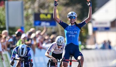 Azzurra Ballan (Italy) celebrates as she win the junior women Road Race race the cycling 2026 UEC Road European Championships, in &Scaron;enčur, Slovenia. (Photo by DAVID PINTENS / BELGA MAG / Belga / AFP via Getty Images)