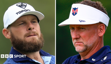 A split picture of Tyrrell Hatton and Ian Poulter close up