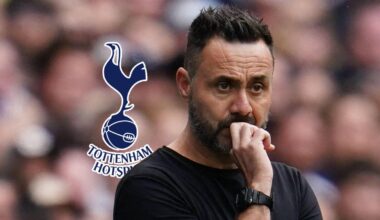 Roberto De Zerbi with Tottenham badge