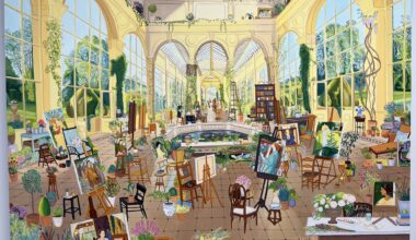 a detailed oil painting of a palatial, aristocratic space filled with paintings and other objects