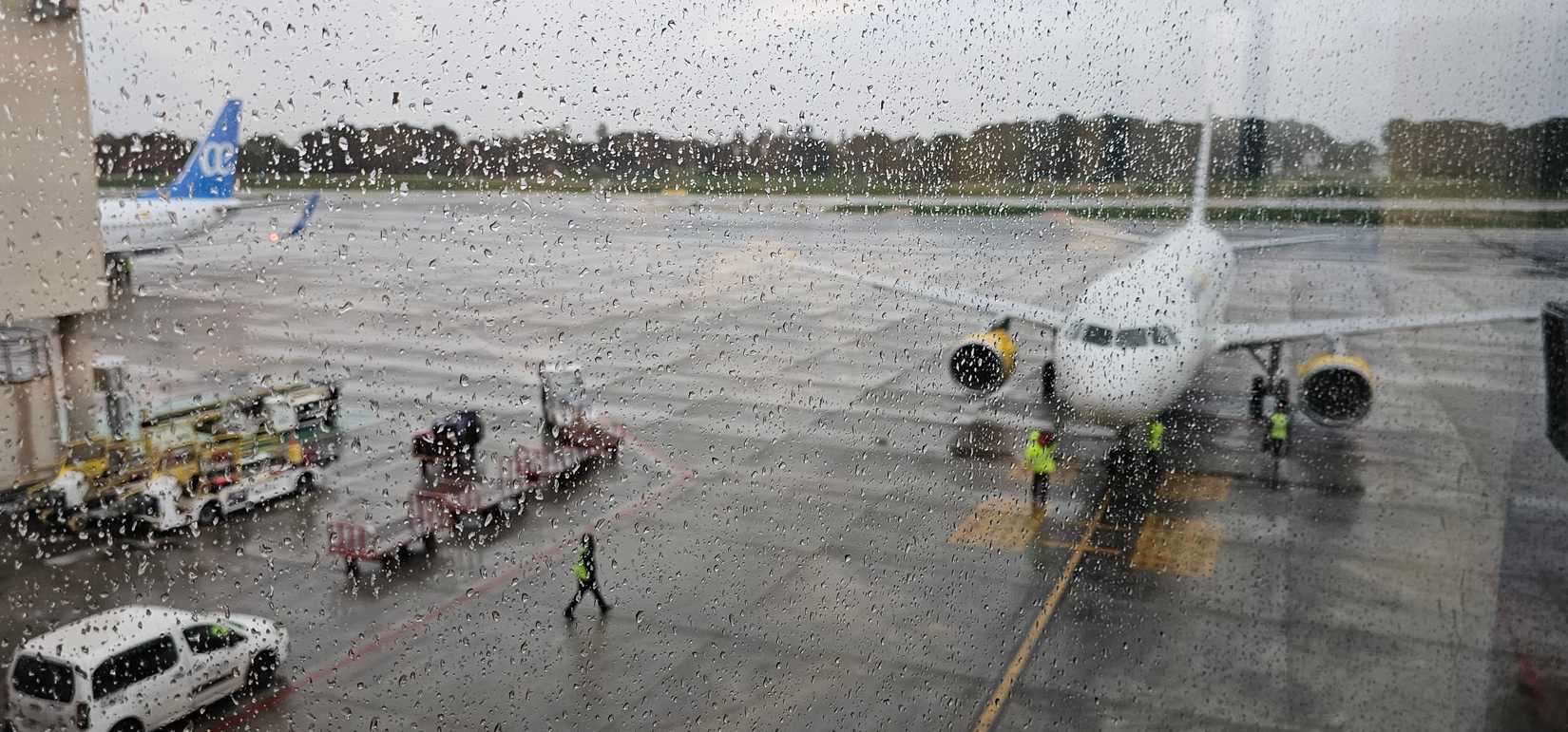Stormy and rainy day at at an airport