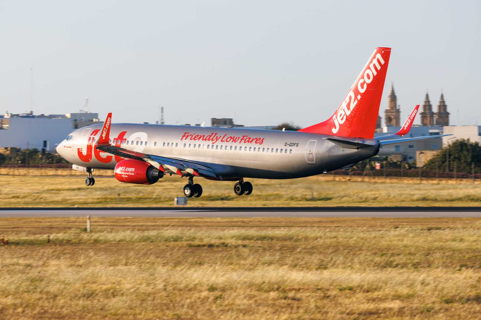 Luqa, Malta - May 19, 2026: Jet2 Boeing 737-86N (Reg.: G-GDFS) landing in the late evening.