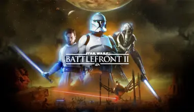 Fan art for Star Wars Battlefront 3 featuring Obi-Wan Kenobi, a clone trooper, and General Grievous. The characters stand against a smoky battlefield backdrop with the game's title logo centered between them.