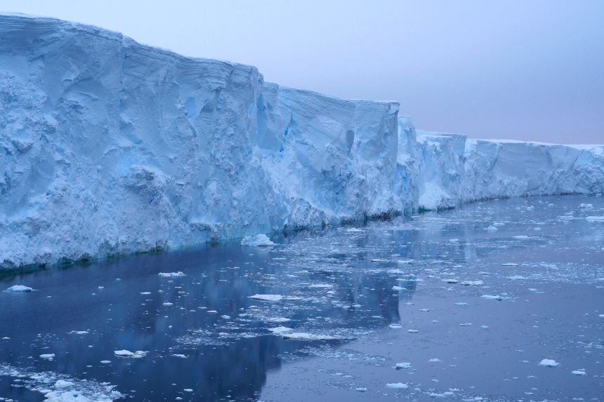 The high cliffs of Thwaites Glacier taken from the British Antarctic Survey Twin Otter aircraft.