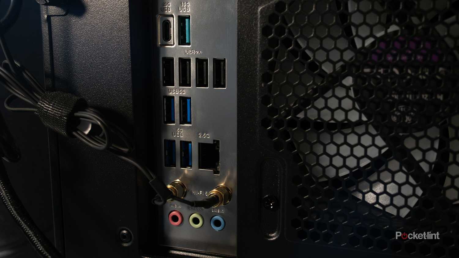 USB ports on the back of a PC.