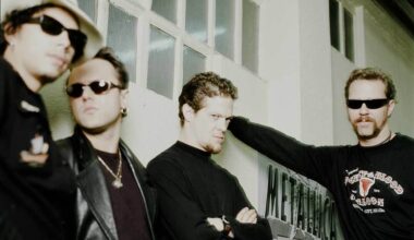 Metallica in a dressing room on their European tour