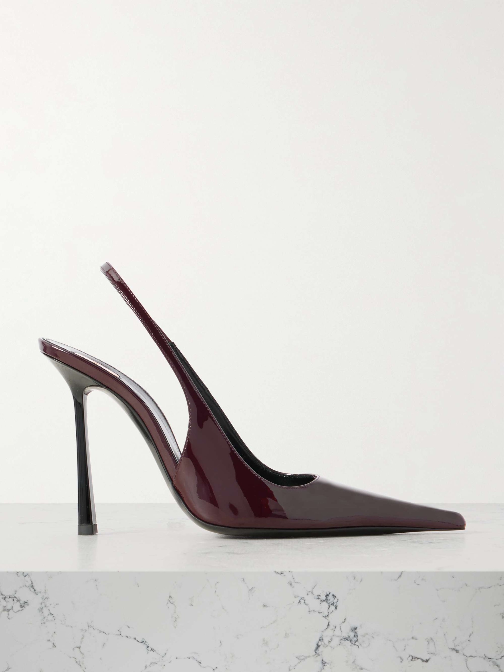 Vend&ocirc;me Glossed-Leather Slingback Pumps