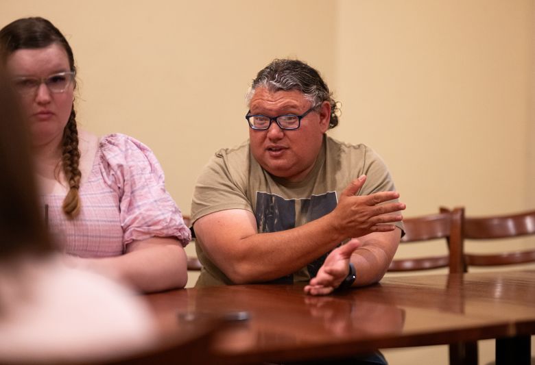 Residents concerned about the proposed construction of AI data centre (L to R) Corey Cora and Shane Cora talk to CNN at a pub in Dalby, Australia, on October 9, 2026.