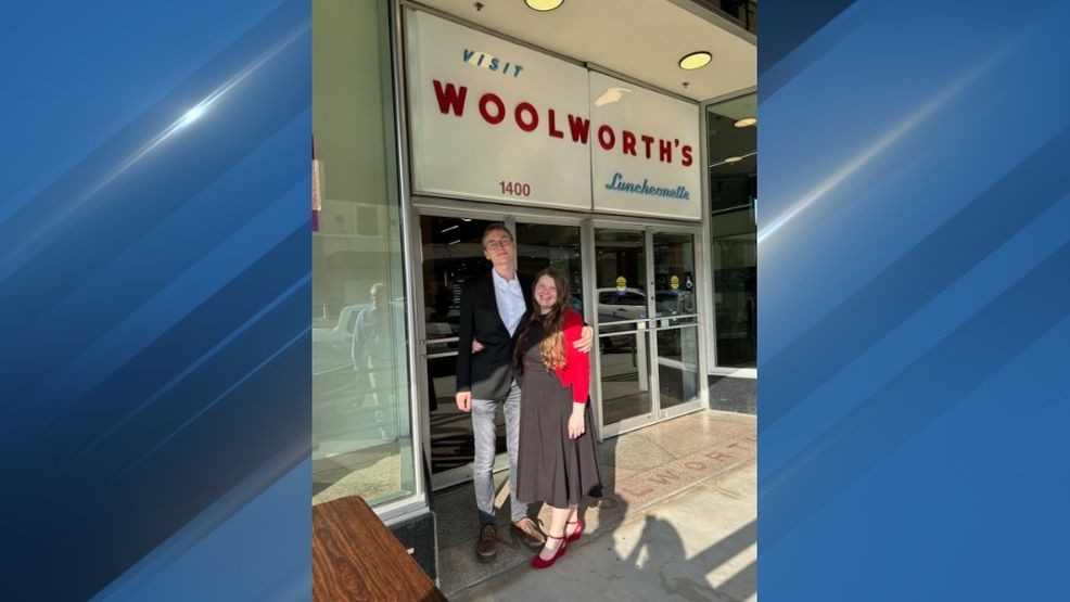 Couple ties the knot at Woolworth's. KBAK/KBFX