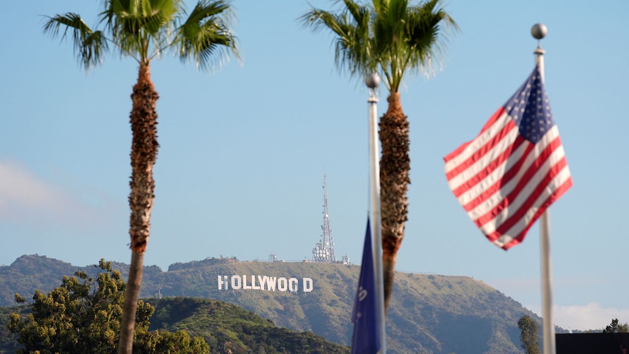 The Hollywood sign is pictured near the Dolby Theatre. (AP Photo/Chris Pizzello)