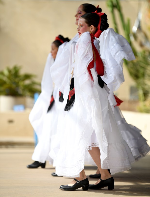 The Ballet Folklórico Almitas Mexicanas performs during the Día de...