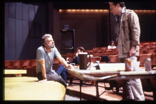 Composer and lyricist Stephen Sondheim, left, and bookwriter/director James Lapine in rehearsals at The Old Globe for the world premiere of the musical "Into the Woods in 1986. (J. P. Weiss)
