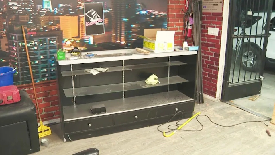 Over $6,000 worth of barber tools were stolen by the burglars. (KTLA)