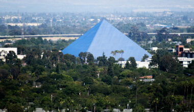 A photo of the Walter Pyramid at Cal State Long Beach.