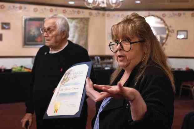 General Manager Eileen Boblak, right, with owner Bob Sanjabi thanks...
