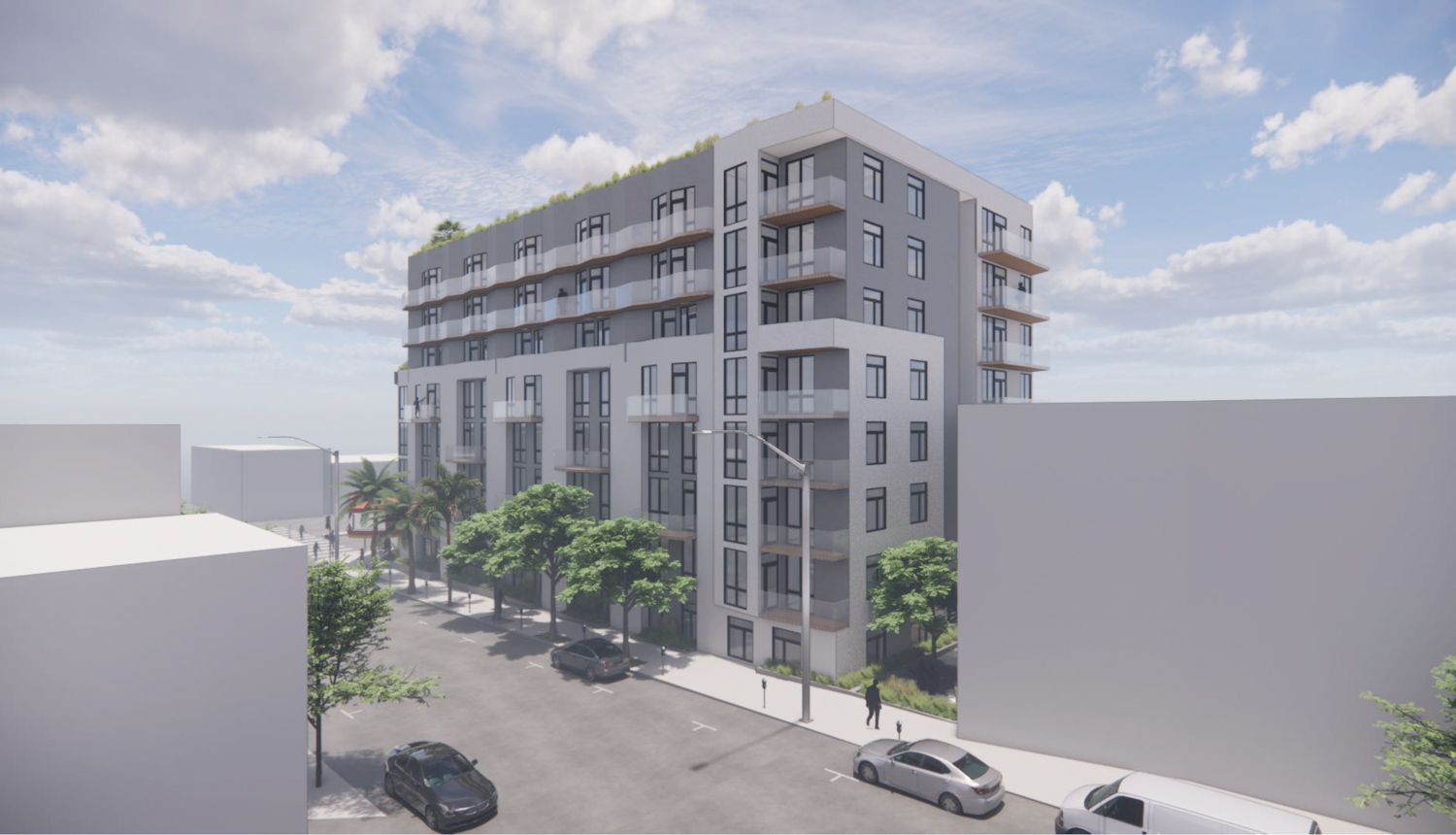 5400 Geary Boulevard seen from along 18th Avenue, rendering by G7A