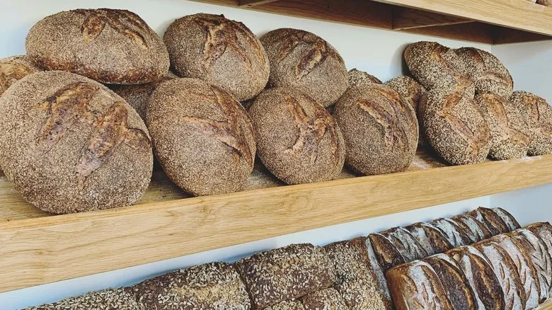 Loaves of bread on the shelves at Backhaus