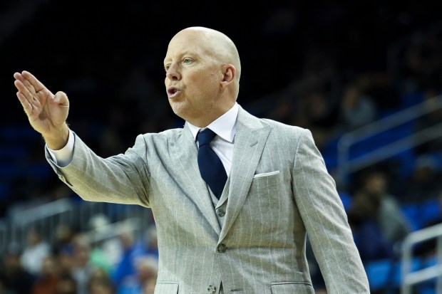 UCLA head coach Mick Cronin gestures during the second half...