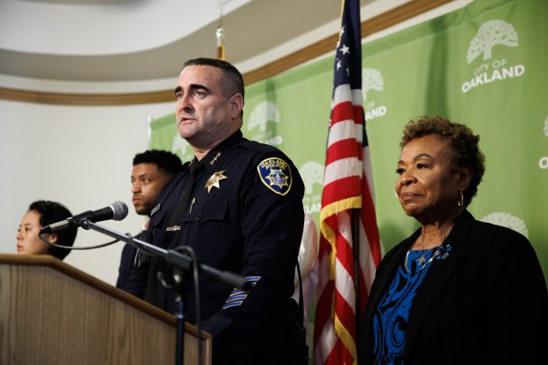 Oakland police Assistant Chief James Beere, who has been appointed as the interim Oakland Police Chief, speaks during a press conference on Friday, Nov. 14, 2025, in Oakland, Calif. (Dai Sugano/Bay Area News Group)