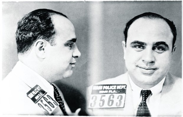 Two mug shots of American gangster Al Capone taken by Miami police in 1931. (Courtesy of Library of Congress )