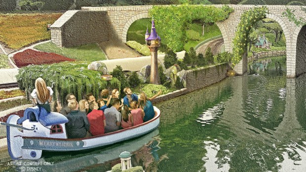 Concept art of the new "Tangled" scene featuring Rapunzel's tower in the Storybook Land Canal Boats attraction at Disneyland. (Courtesy of Disneyland)