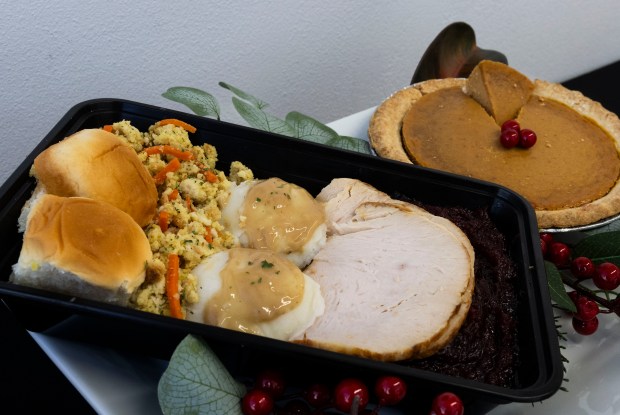 The finished Thanksgiving meal for two is made at Unity...