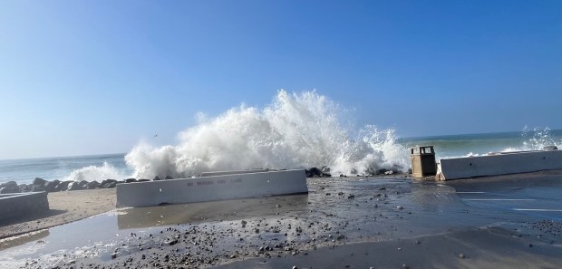 The parking lot and beach trail at Capistrano Beach in...