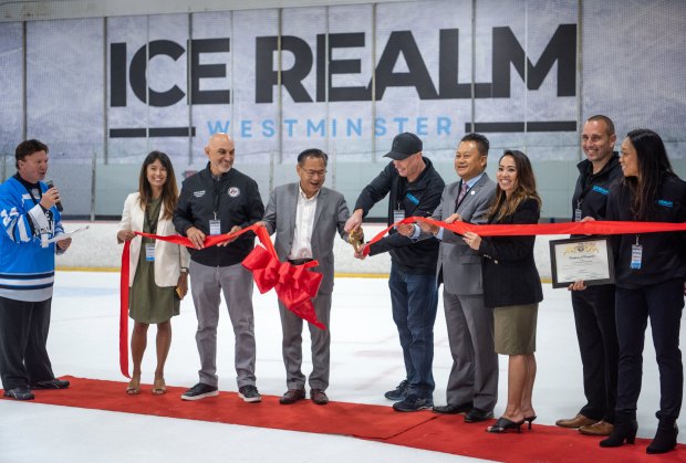 Ice Realm Westminster owner Brian Lagestee, Westminster Mayor Chi Charlie...