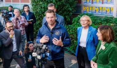 Rep. Eric Swalwell (D-Calif.) speaks at a rally for Proposition 50, California’s redistricting measure, in San Francisco on Nov. 3, 2025. Swalwell, who helped manage the 2021 impeachment case against President Donald Trump, announced on Nov. 20 that he will run for California governor in 2026. (Gabriela Bhaskar/The New York Times)