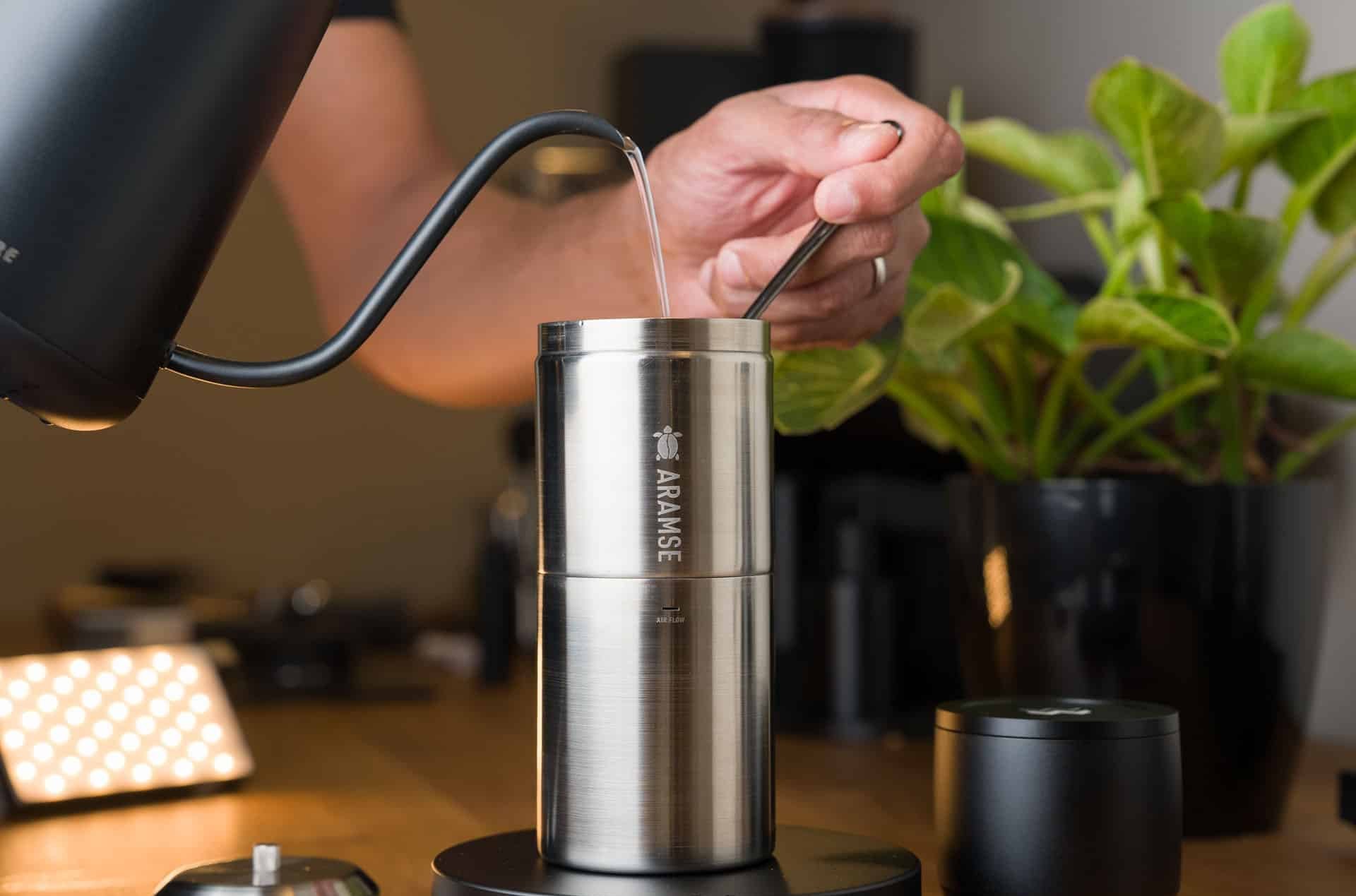 A stainless steel brewer.