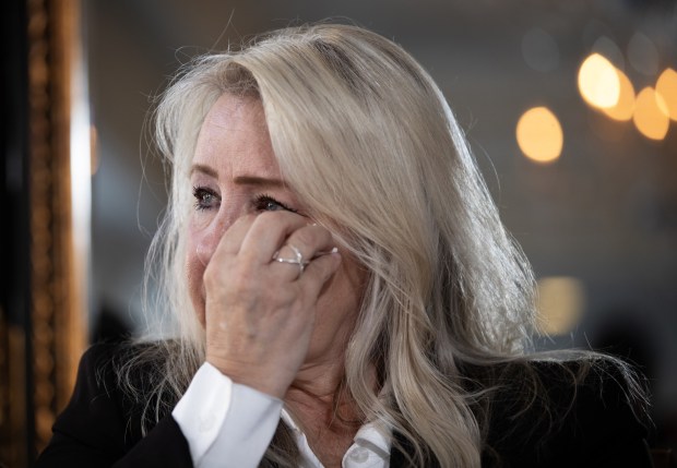 Andrea Carrier becomes emotional when talking about her son's 2024 death on Tuesday, Feb. 25, 2025. (Ana Ramirez / The San Diego Union-Tribune)